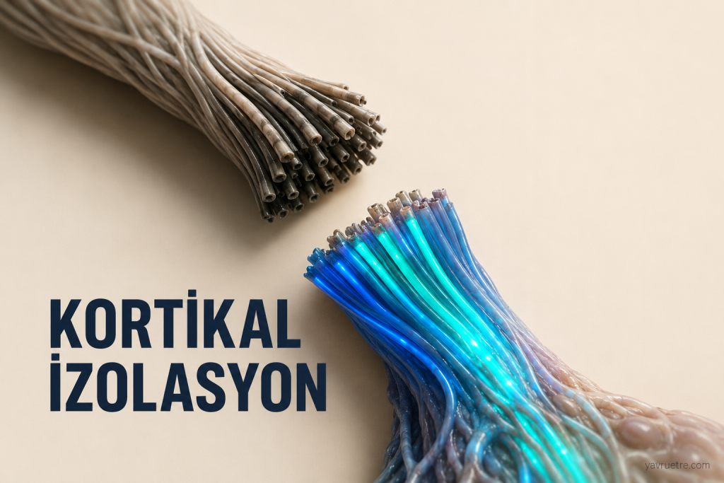 Anestezi altındayken beynin ön ve arka kısımları arasındaki iletişimin kopmasını simgeleyen kesik sinir ağları.