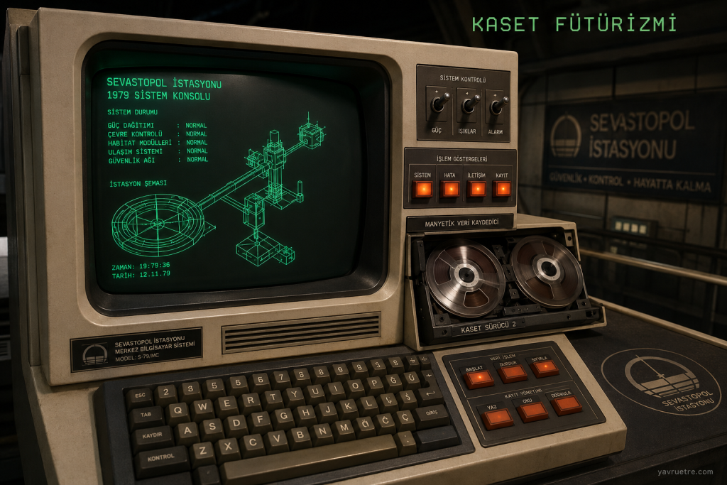 Alien Isolation 1979 kaset fütürizmi CRT monitör ve mekanik kontrol konsolu