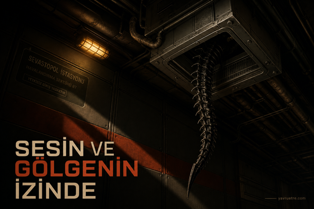 Sevastopol havalandırma ızgarasından sarkan Xenomorph kuyruğu ve dinamik gölge